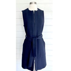 ZARA Wool Blend Full Zip Sleeveless Coat or Vest Dress with Tie Belt in Navy - S